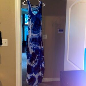 Blue black and white tie dye dress